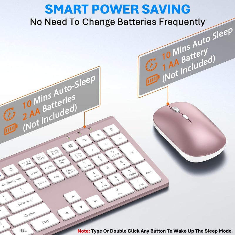 EDJO Wireless Keyboard and Mouse Combo, Full Size Keyboard and Mouse, Long Battery Life, Optical Mouse, 2.4G Lag-Free Cordless Mice Keyboard Set Ultra Slim Design for Computer, Laptop, PC, Windows (Pink) - Image 5